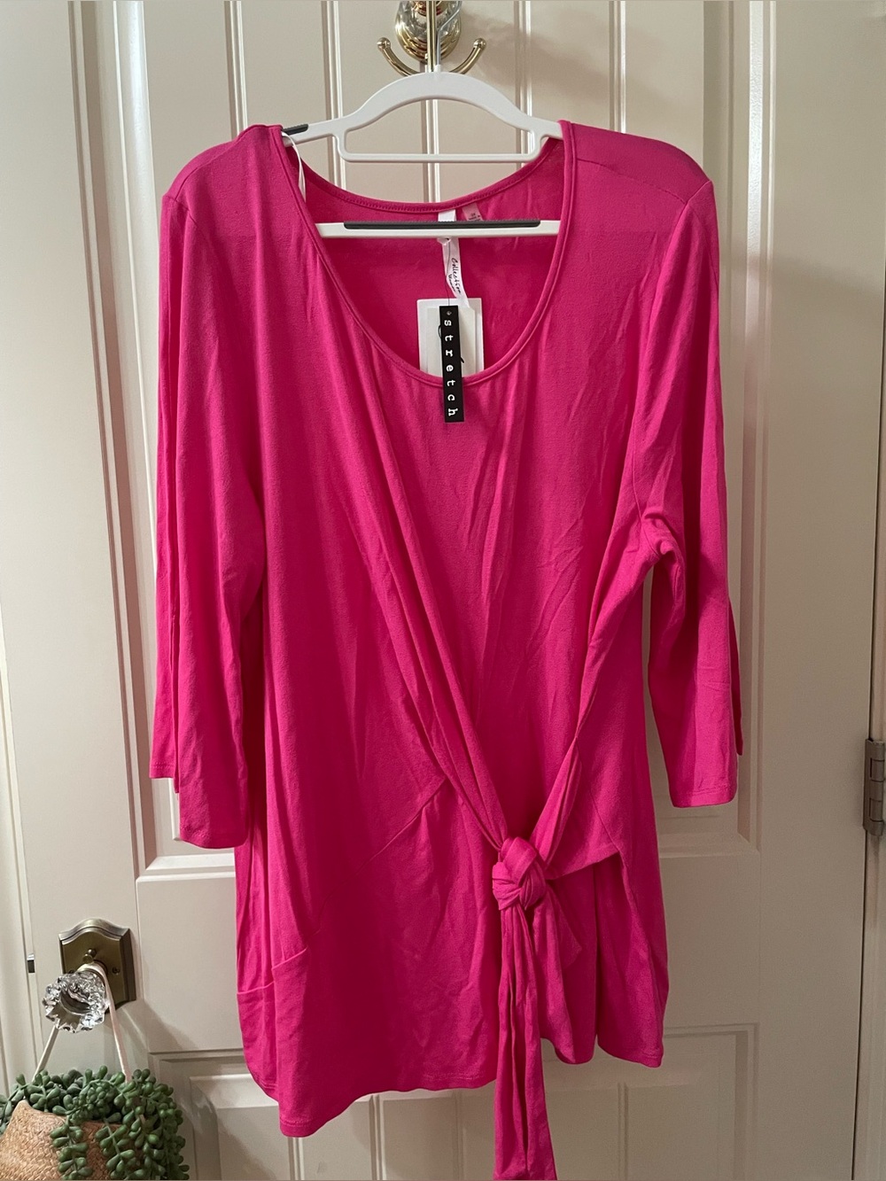 NY Collection Hot Pink Tie-Front Blouse